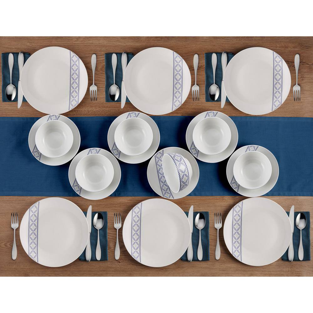 Preslie White and Blue Porcelain 18-Piece Dinnerware Set