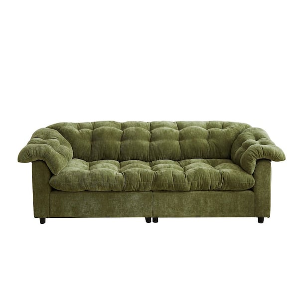 Luxury 99.2 in. Green Chenille 2-Seater Loveseat with Deep Seat