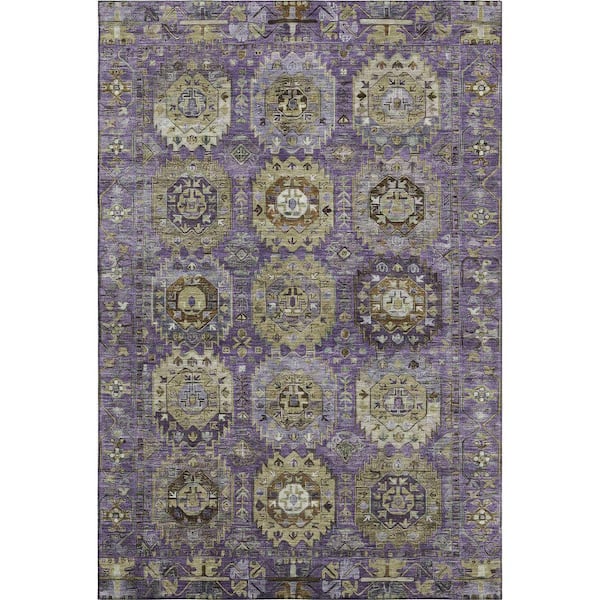 Mayfield Premium Machine Washable Abstract AMF2024 Eggplant 3 ft. x 4 ft. Area Rug
