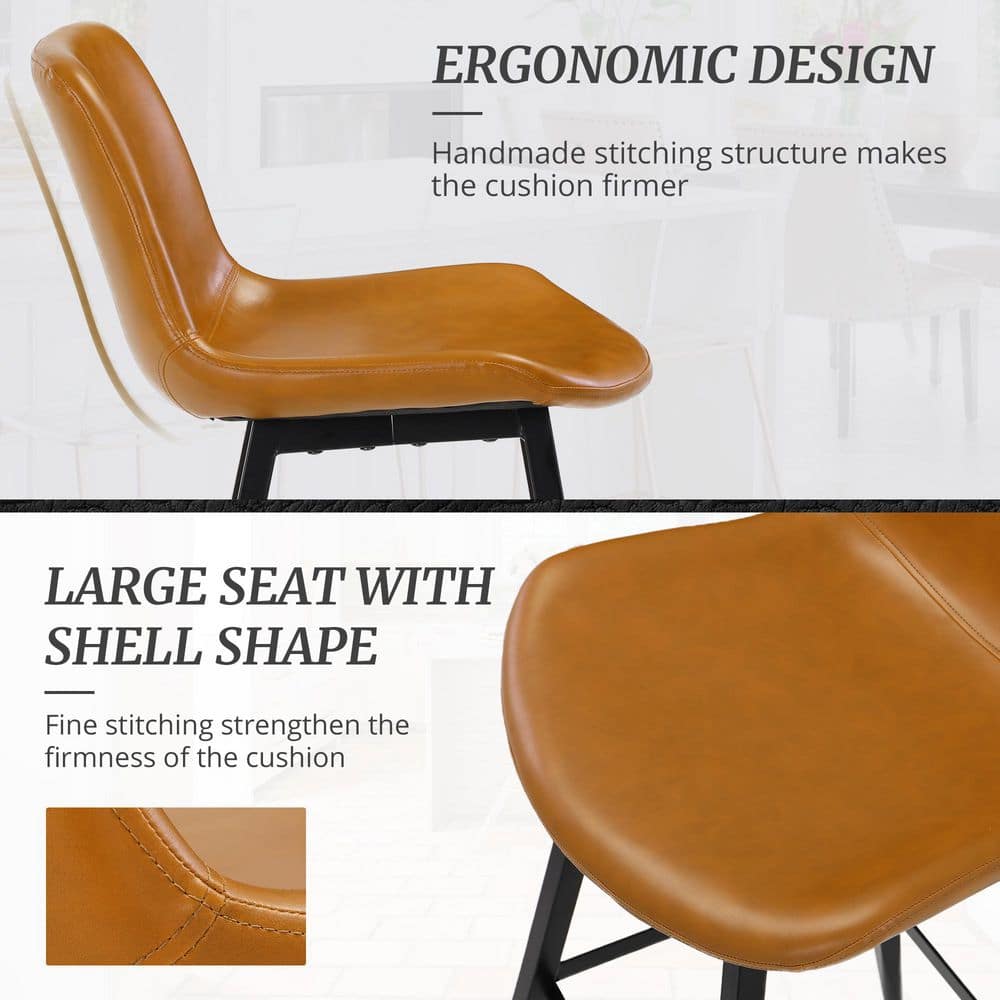 Whiskey Brown Faux Leather Counter Stools with Metal Legs, Set of 4