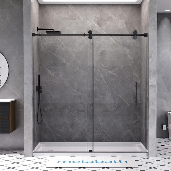 66 to 72 in. W x 76 in. H Single Sliding Frameless Shower Door in Matte Black with 5/16 in. Tempered Clear Glass