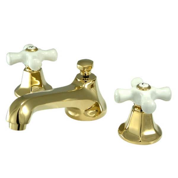8 in. Widespread 2-Handle Mid-Arc Bathroom Faucet in Polished Brass
