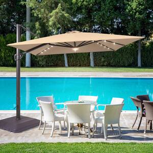 10 ft. x 10 ft. Aluminum Cantilever Offset Patio Umbrella Solar LED with a Base in Sand