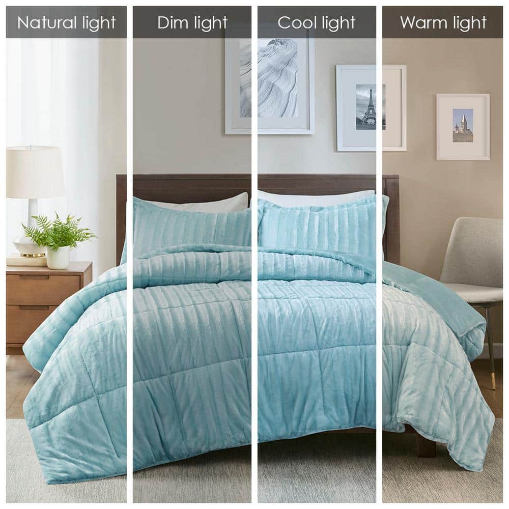 Aqua Faux Fur Reversible Full Comforter Set