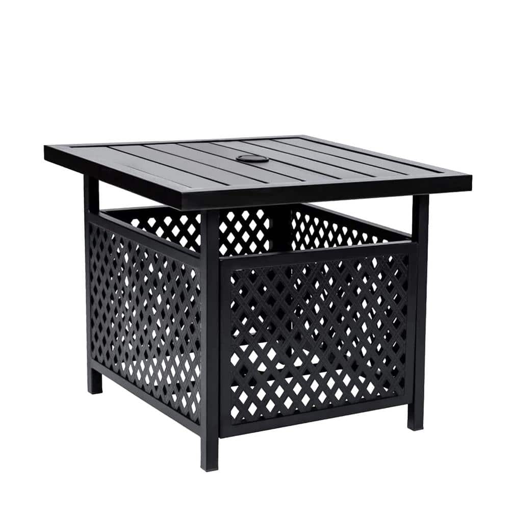 Black Metal Outdoor Bistro Table with Umbrella Hole