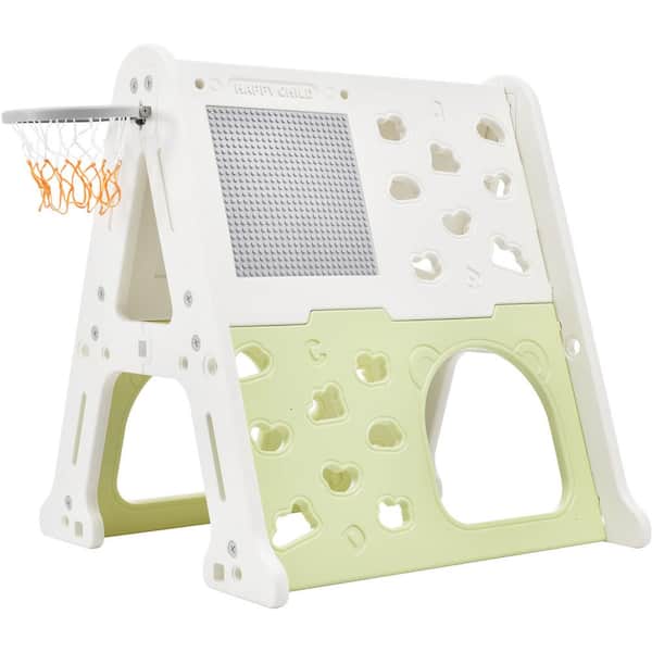 Green 5-in-1 Toddler Climber Basketball Hoop Set Kids Climber ...