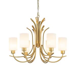 Clover 6-Light Brass Classic Transitional Chandelier with Straight Frosted Glass shade for Dining Room