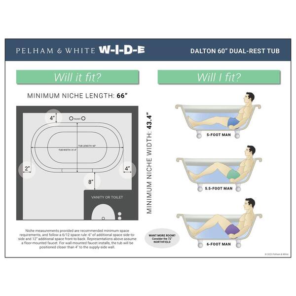 PELHAM WHITE W I D E Series Dalton 60 in. Acrylic Clawfoot