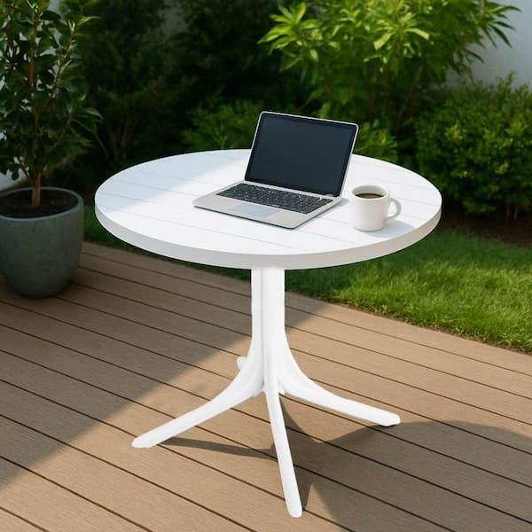 Modern White Round Plastic Table 36 in. Indoor/Outdoor Dining