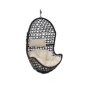 Cordelia Resin Wicker Indoor/Outdoor Hanging Egg Patio Lounge Chair with Beige Cushions