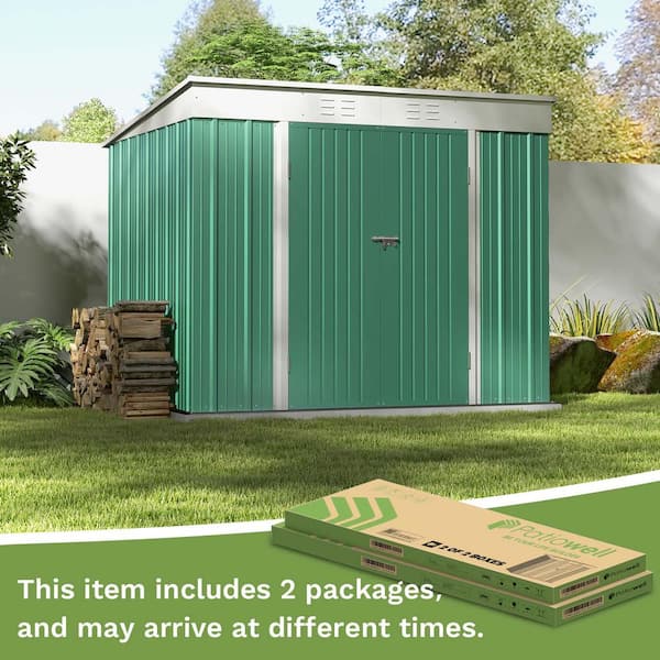 Patiowell 8 ft. W x 6 ft. D New Designed Outdoor Storage Green Metal Shed  with Sloping Roof and Double Lockable Door (42 sq. ft.) PAMS8688-9 - The  Home Depot
