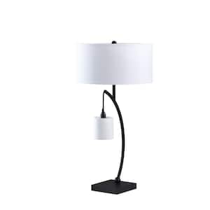 29 in. Black Metal 2-Light Arched Table Lamp with White Drum Shade