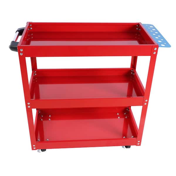 3 Tier Rolling Mechanic Tool Cart, Steel Utility Cart Lockable Wheels, 450 LBS. Capacity Industrial Service Cart, Red