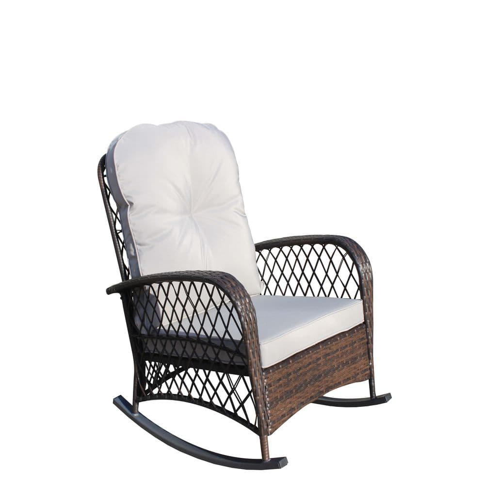 Brown Wicker Outdoor Rocking Chair with Gray Cushion Durable Construction price history on PriceWatchPro