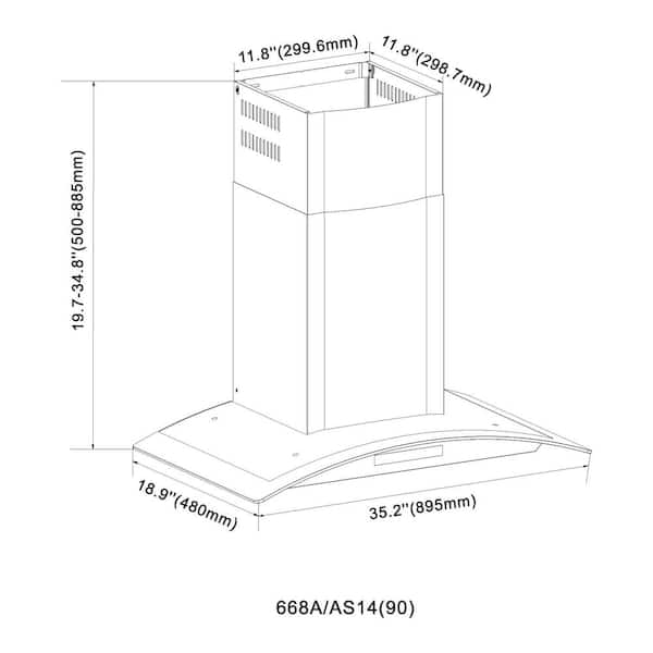 Vissani Avellino 36 in. 500CFM Convertible Glass Wall Mount