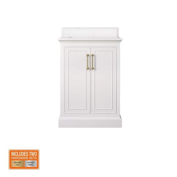 Ravenscroft 25 in. Single Sink White Swan Bath Vanity with Carrara White Engineered Stone Top (Assembled)