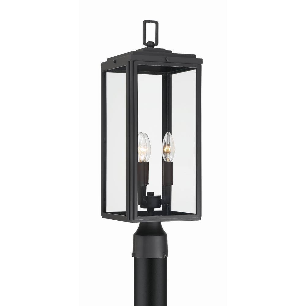 Byron Matte Black Steel Outdoor Post Lantern with Clear Glass