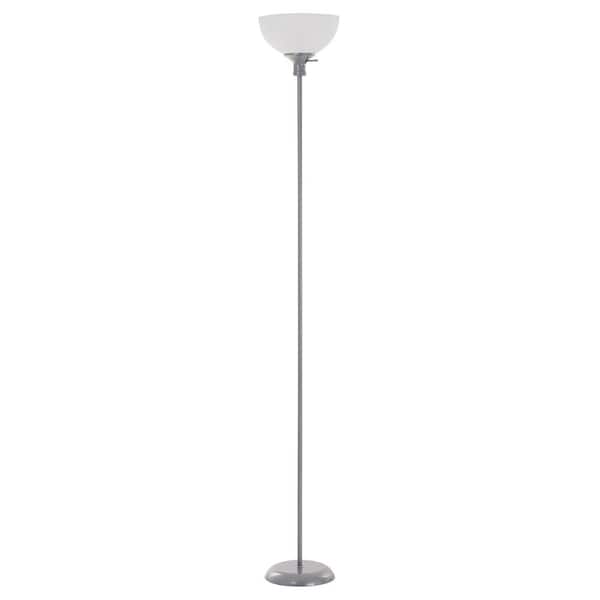 Masion 70.75 in. Silver 1-Light Torchiere Floor Lamp with Plastic Round Shade
