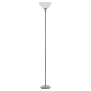 70.75 in. Silver Torchiere Floor Lamp with Plastic Shade