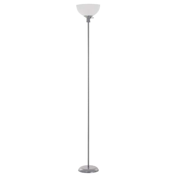 Cresswell 70.75 in. Silver Torchiere Floor Lamp with Plastic Shade