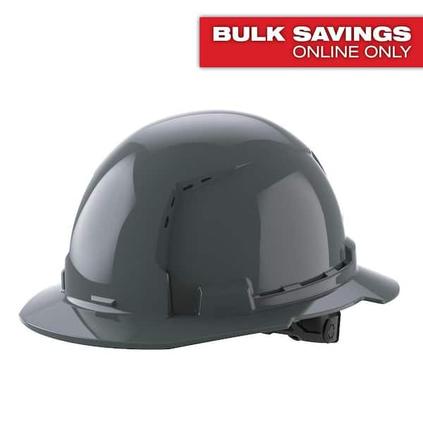 BOLT Gray Type 1 Class C Full Brim Vented Hard Hat with 6 Point Ratcheting Suspension