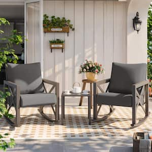 3-Piece Metal Patio Conversation Set with Gray Cushions