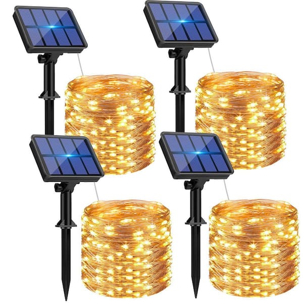 132 ft. Waterproof 8 Modes Outdoor Solar String Lights for Garden Christmas Wedding Party Decor, Warm White (4-Pack)