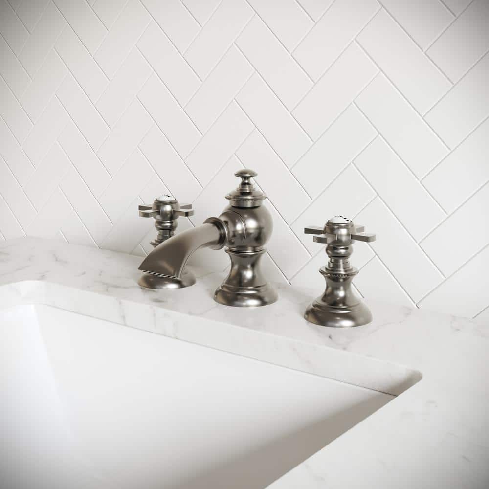 Brushed Nickel Widespread Bathroom Faucet with Cross Handles