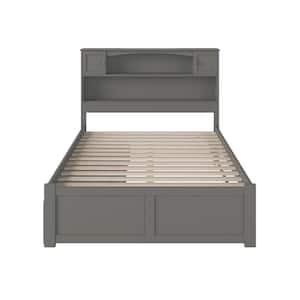 Newport Grey Full Solid Wood Storage Platform Bed with Flat Panel Foot Board and 2 Bed Drawers
