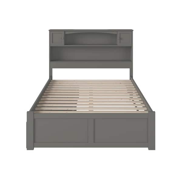 AFI Newport Grey Full Solid Wood Storage Platform Bed with Flat Panel Foot Board and 2 Bed Drawers