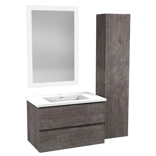 ANZZI 30 in. W x 18 in. D x 20 in. H Single Sink Bath Vanity Set in Rich Gray with White Vanity Top and Matching Mirror