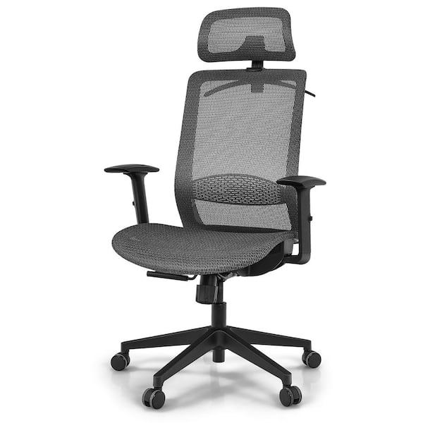 Costway Grey Ergonomic High Back Mesh Office Chair Recliner Task Chair with Hanger
