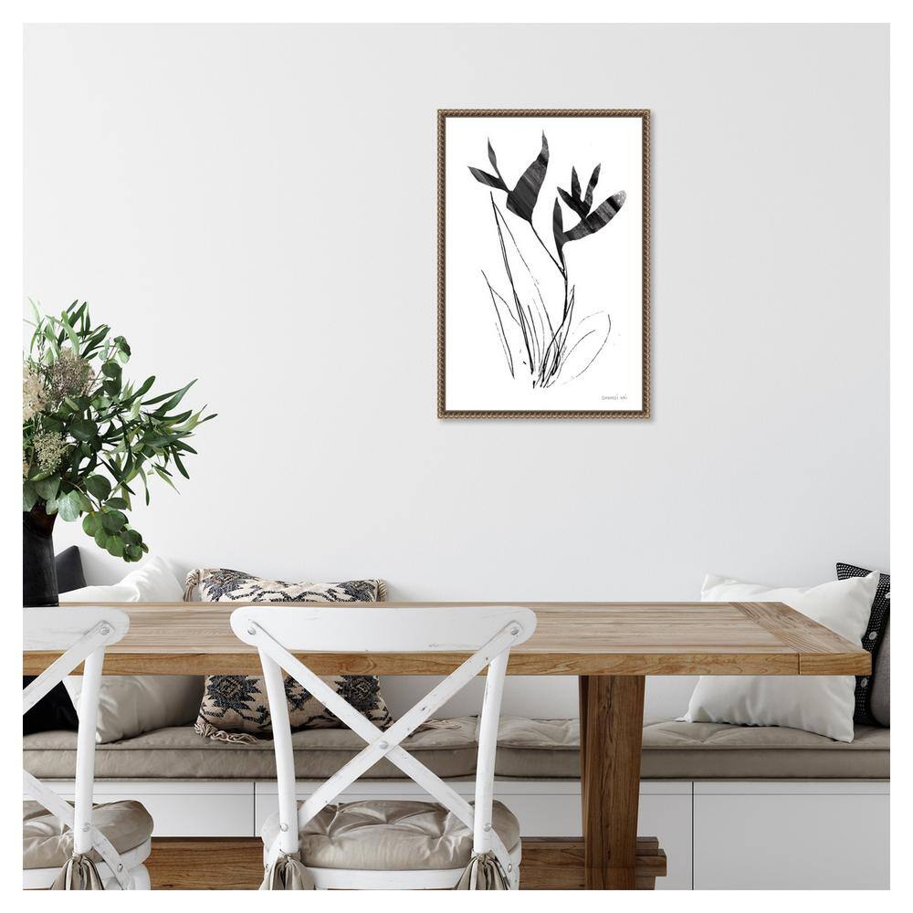 Paradise Botanicals I Black and White Canvas Print with Bronze Frame