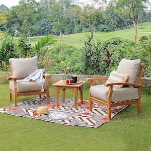 Caterina Teak Wood 3-Piece Patio Conversation Set with Beige Cushion