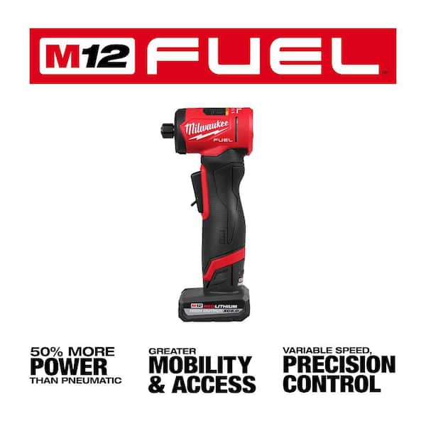 M12 FUEL 12V Lithium-Ion Brushless Cordless 1/4 in. Right Angle Die Grinder Kit w/ 5.0 Ah, 2.5 Ah Batteries, & Fan