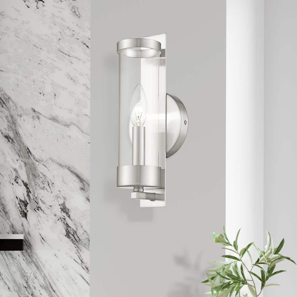 Sleek Brushed Nickel Dimmable Wall Sconce with Clear Glass