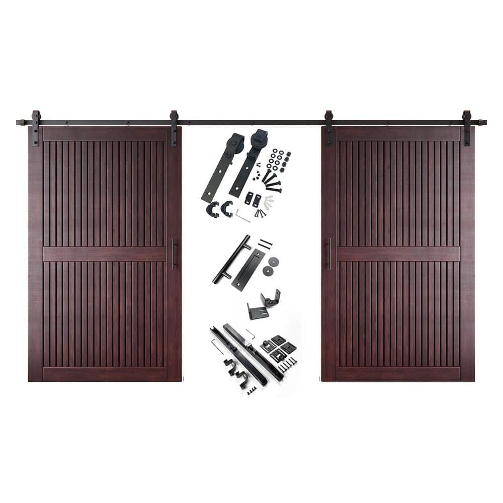 ST 42 in. x 84 in. C-Panel Red Mahogany Vertical Stripe Design Double Pine Wood Sliding Barn Door with Hardware Kit price history on PriceWatchPro