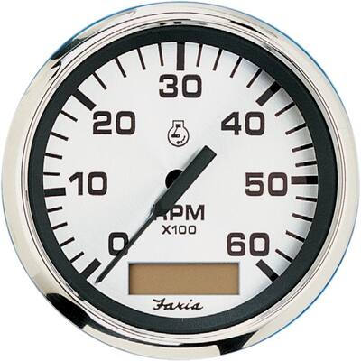Spun Tachometer with Hourmeter 6000 RPM Inboard - Silver