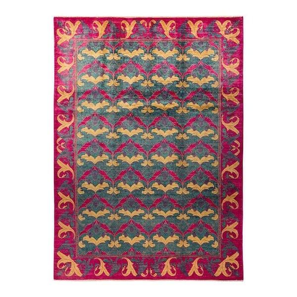 Arts and Crafts 9 ft. x 12 ft. Purple Floral Wool Indoor Area Rug