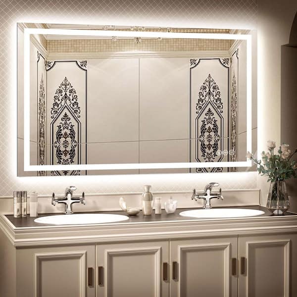 36 in. W x 60 in. H Rectangular Frameless Anti-Fog LED Front Light And Backlit Wall Mount Bathroom Vanity