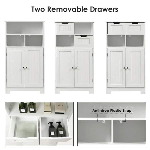 Bathroom Floor Cabinet Wooden Storage Organizer Side Cabinet W/2 Drawer 2 Doors 