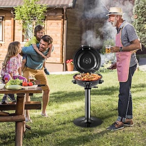 Portable 1600-Watt BBQ Electric Grill in Black withTemperature Control and Grease Collector