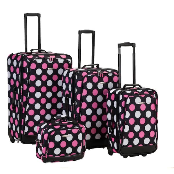 Rockland Escape Expandable Luggage 4-Piece Softside Luggage Set, MulPink Dot