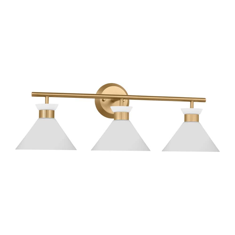 Satin Brass 3-Light Vanity with Etched Glass Shades
