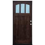 36 in. x 80 in. Craftsman Espresso Left Hand Inswing 3-lite w/ Arched Reed Glass Stained Alder Wood Pre-Hung Front Door