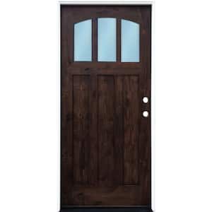 36 in. x 80 in. 3 Lite Left Hand/Inswing Reed Glass Brown Stained Wood Prehung Front Door with 6-9/16 in. Composite Jmb
