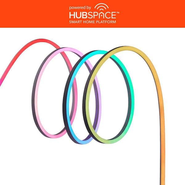 Smart 1000 Lumen 16 ft. White 120V Plug-in/12V Neon Flex LED RGB Outdoor Rope Light Powered by Hubspace (1-Pack)