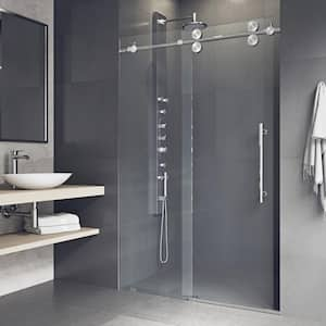 Elan 52 to 56 in. W x 74 in. H Frameless Sliding Shower Door in Stainless Steel with 3/8 in. (10 mm) Clear Glass