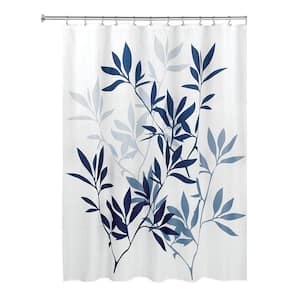 72 in. x 72 in. Leaves Blue Polyester Shower Curtain