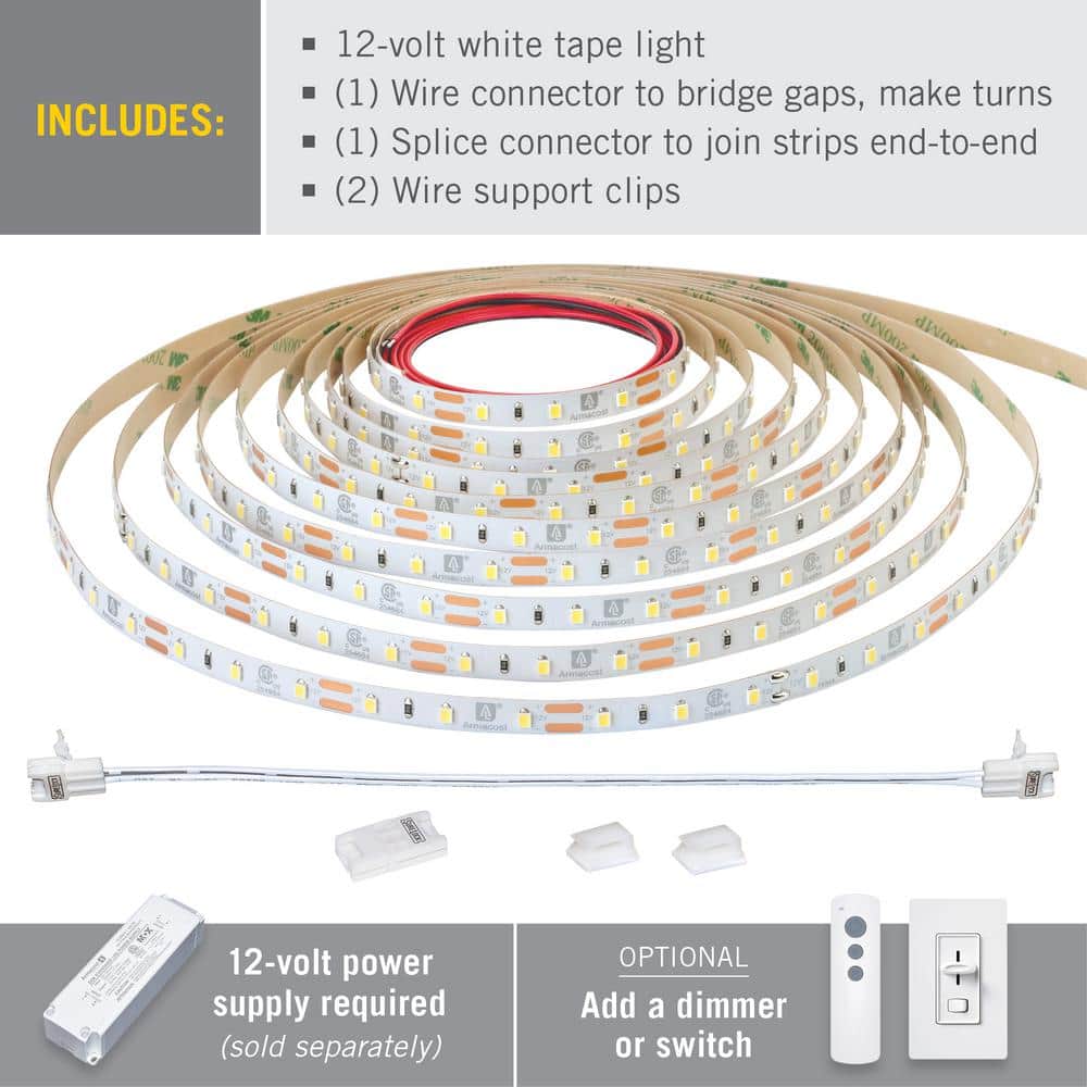 16.4 ft Warm White LED Tape Light with 2700K Color Temperature